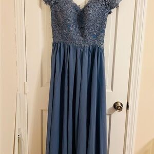 Blue Flutter Sleeve Sweetheart Gown for Wedding Guest